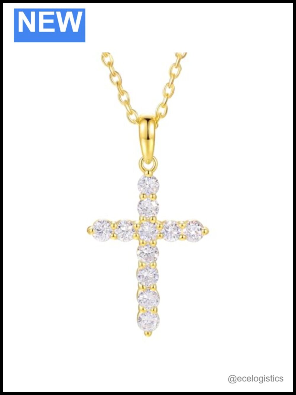 Lab Grown Diamond Cross Necklace 925 Sterling Silver 18K Gold Plated